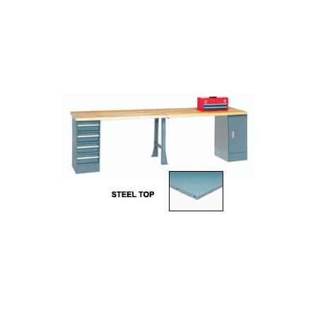 Global Industrial 120x30 Production Workbench Steel Square Edge, Cabinet, 4 Drawer, 1 Leg GY 608014